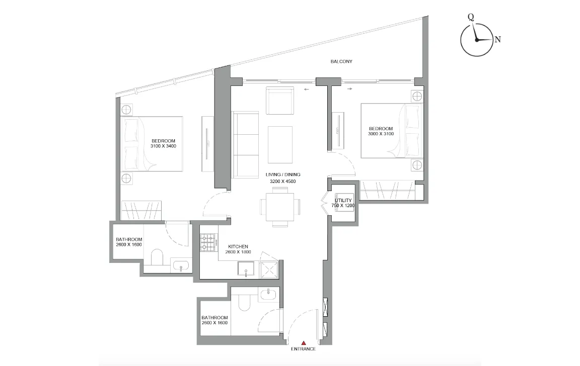 2 BR Floor Plan 2